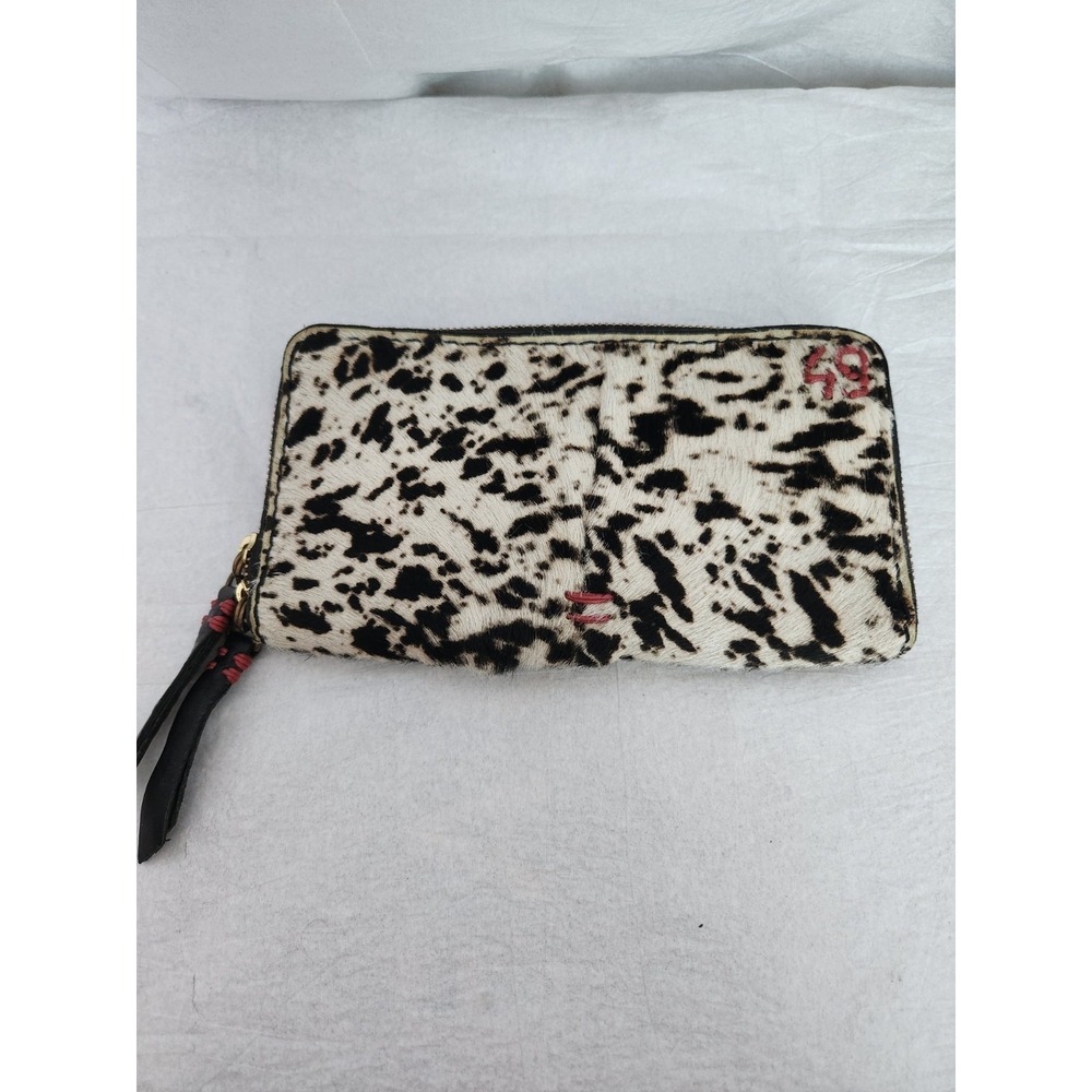 49 SO.MI. Women's Leather Wallet Hide Fur Cow White Black Red Long